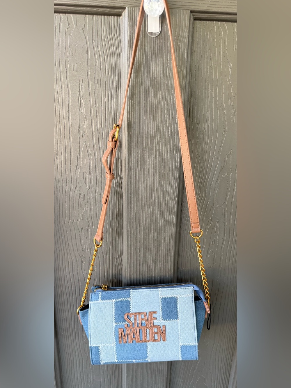 Steve Madden Denim Patch Blexi Crossbody - stitched patchwork denim panels - Picture 10 of 10